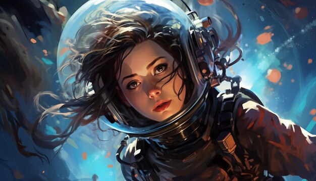 Illustrate a girl in futuristic space attire perhaps with a helmet and a jetpack exploring the cosmos This drawing can combine elements of science fiction and adve 21