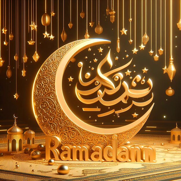 Foto illustrare un cuore riscaldante ramadan kareem con bella mezzaluna e scena di una riunione di famiglia per