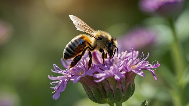 Illustrate the mutualism between a bee and a blooming flower