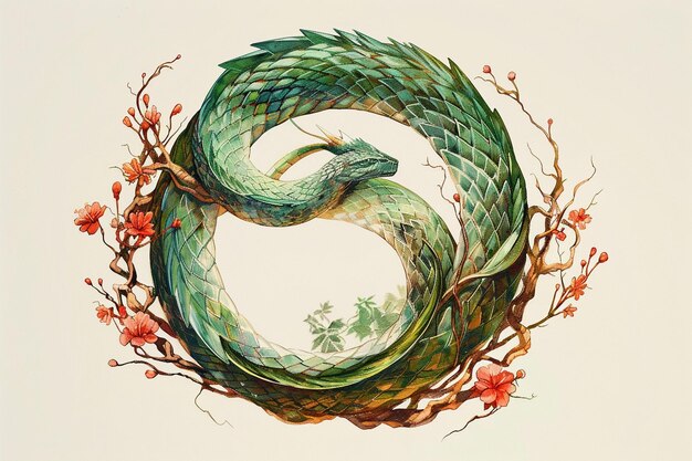 Foto illustrare un ouroboros mistico che simboleggia l'et generative ai