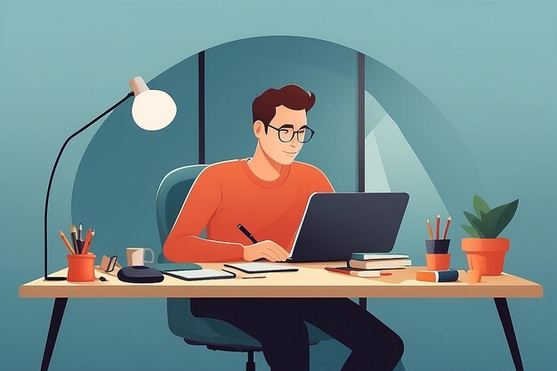 Illustrate a person with a clutterfree minimalist desk for enhanced focus