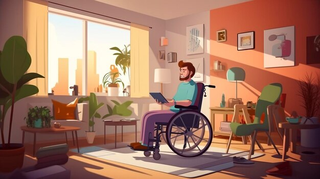 Illustrate a person with a disability living independently