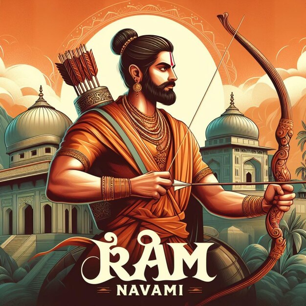 illustrate of Ram Navami day with arrow and bow vector