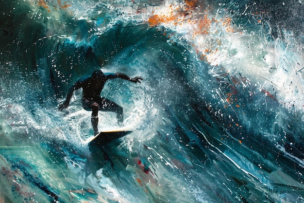 Illustrate the spray of saltwater as the surfer cu generative ai