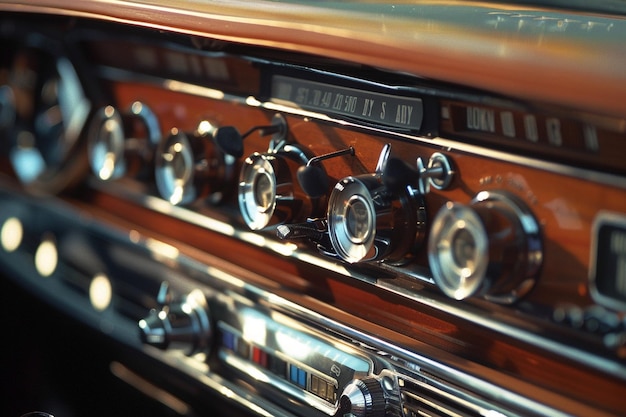 Illustrate a vintage car radio with chrome knobs a generative ai