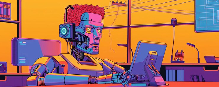 Photo illustrate a whimsical fusion of surrealism and robotics through a dynamic