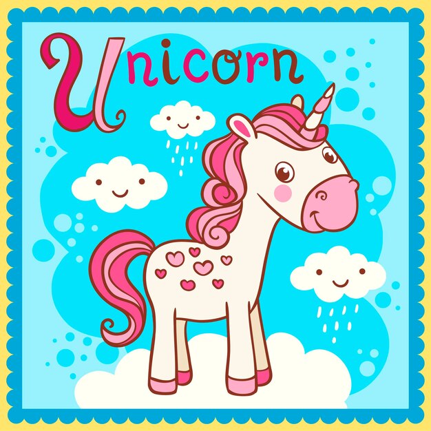 Premium Photo | Illustrated alphabet letter u and unicorn