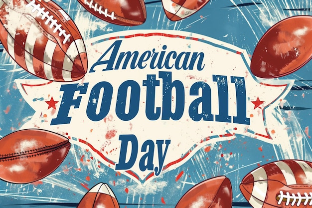 Photo illustrated american footballs to promote american football day with dynamic blue and white
