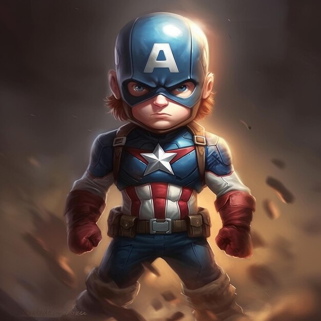 Foto personaggio illustrato del bambino capitano america