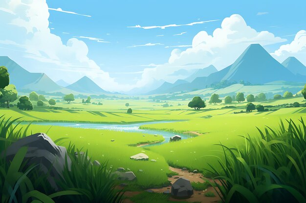 Illustrated colorful countryside landscape