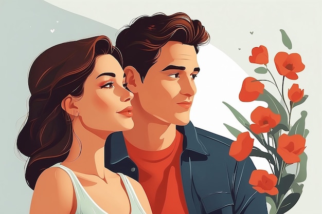 Illustrated couple looking at each other