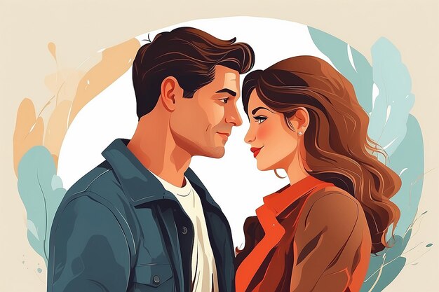 Illustrated couple looking at each other