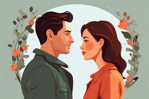 Illustrated couple looking at each other