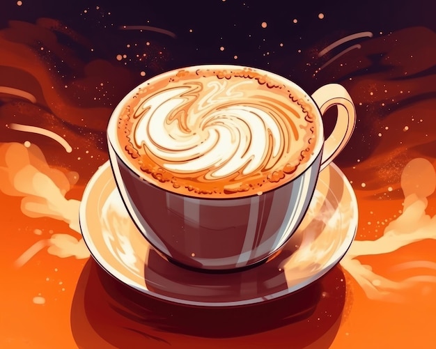 An illustrated cup of hot cappuccino coffee Illustration Generative AI