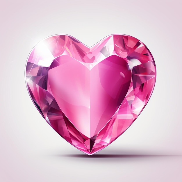 illustrated gemstone love heart shiny pink silver flat isolated white background