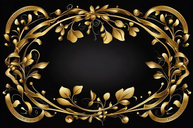 黒い背景の装飾的な境界線のフレームに良いイラストの金色の装飾 シリーズの残りの部分もご覧ください