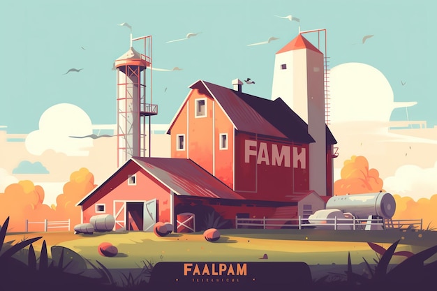 Illustrated landscape of a farm for background