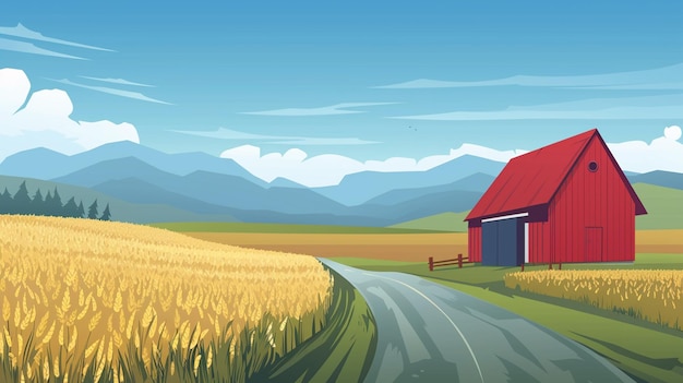 illustrated landscape of a farm for background