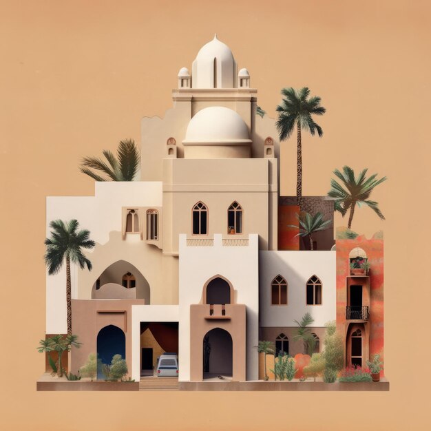 Photo illustrated mediterranean home in islamic style