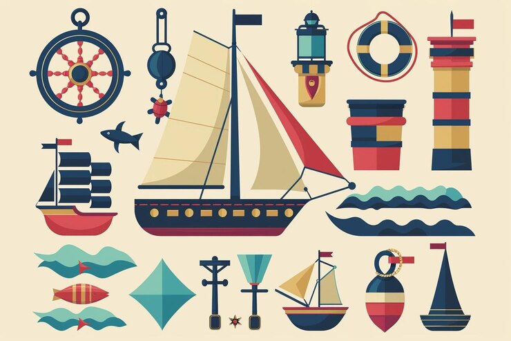 Photo illustrated nautical elements
