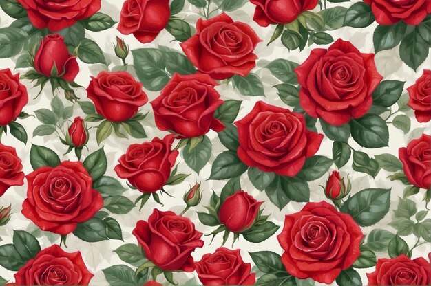 Photo illustrated painted pattern red flowers roses