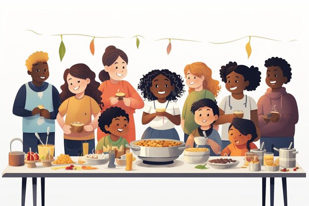 Illustrated people cooking together