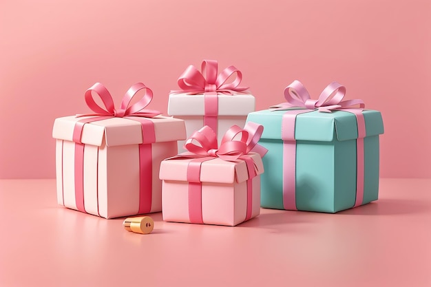 Illustrated present boxes in minimal style on pink background