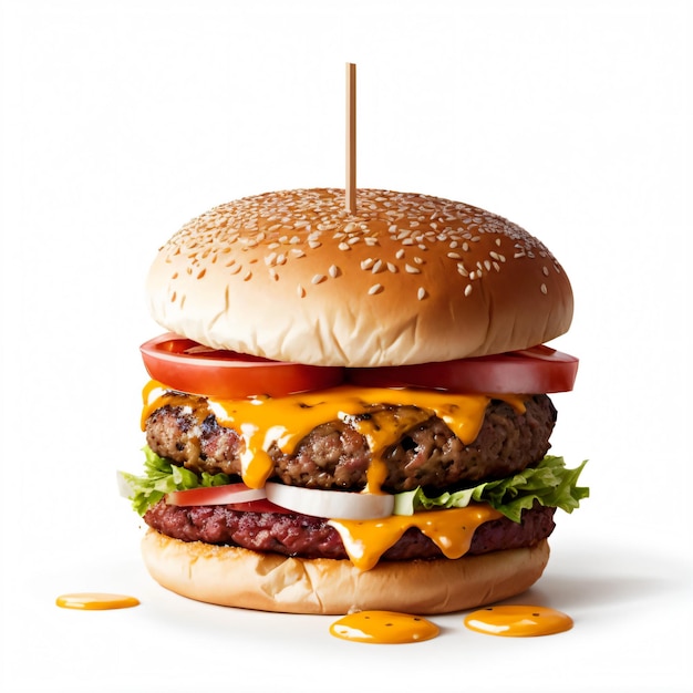 An illustrated realistic hamburger burger on an isolated white background