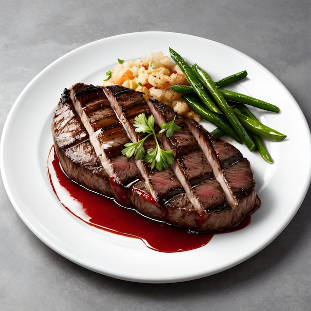 An illustrated realistic steak salad on an isolated white background