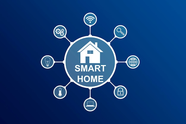 Illustrated smart house on a blue background