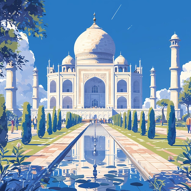 Illustrated Taj Mahal Awaits An Iconic Wonder