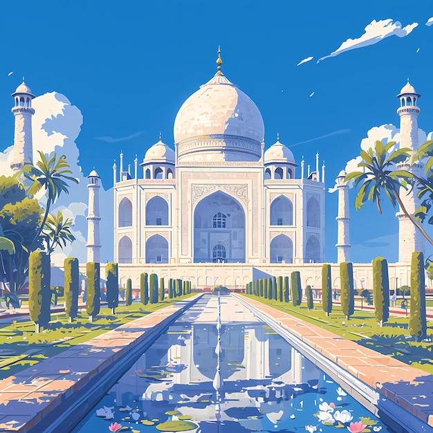 Illustrated Taj Mahal Majestic Monument in India