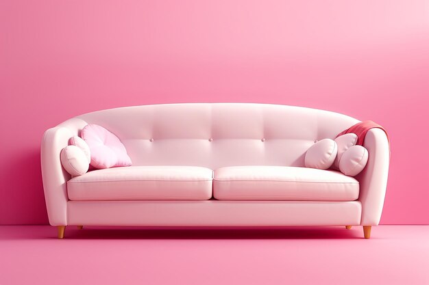 Illustrated white sofa on pink background