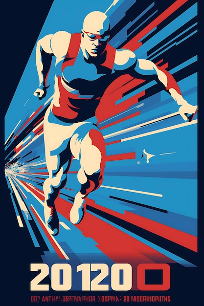 Illustratie 200 meter sprint snelheid en intensiteit Hoog contrast kleur Sch Flat 2D Sport Art Poster
