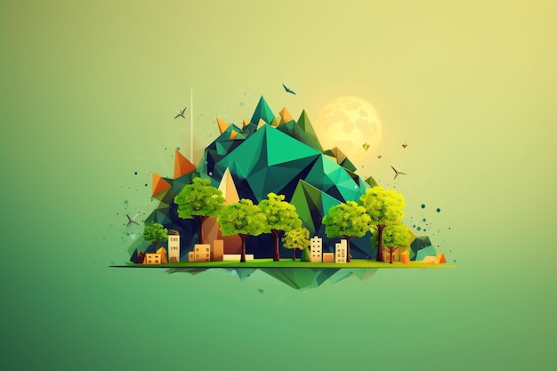 Illustratie 3D render Low Poly Art Duurzame Ontwikkeling en MilieuxA