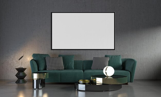 Illustratie 3D-rendering grote luxe moderne lichte interieurs Woonkamer met frames mockup computer digitaal gegenereerde afbeelding