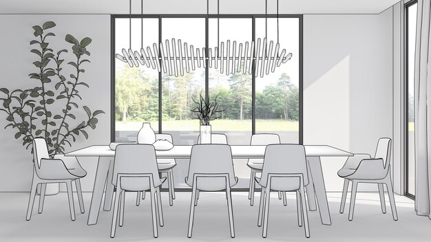 Illustratie 3D-rendering grote luxe moderne lichte interieurs Woonkamer mockup computer digitaal gegenereerde afbeelding