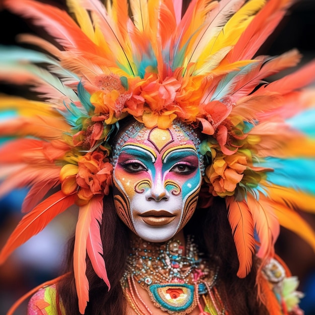 Illustratie AI generatie Braziliaans carnaval kleurrijk en levendig Een portret van een deelnemer
