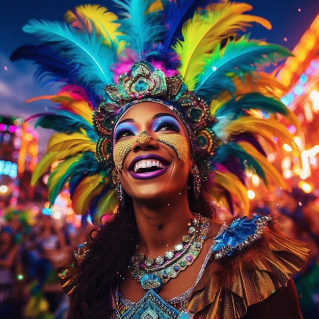 Illustratie AI generatie Braziliaans carnaval kleurrijk en levendig Een portret van een deelnemer