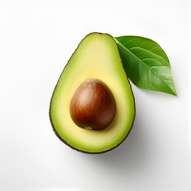 Illustratie AI-generatie Een halve avocado op een witte achtergrond met een schaduw