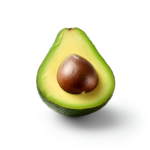 Illustratie AI-generatie Halve avocado op een witte achtergrond met een schaduw