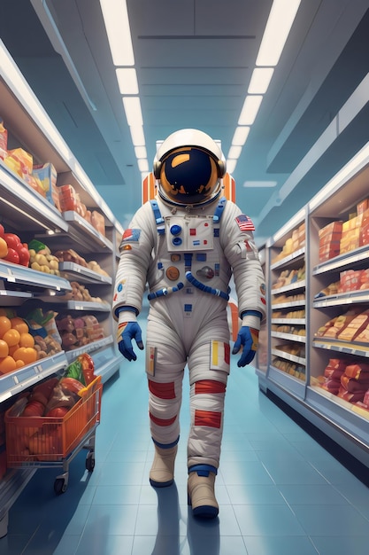 illustratie astronaut in winkel