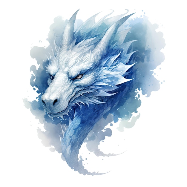 Illustratie blauwe wolk in de vorm van een drakenhoofd op witte achtergrond