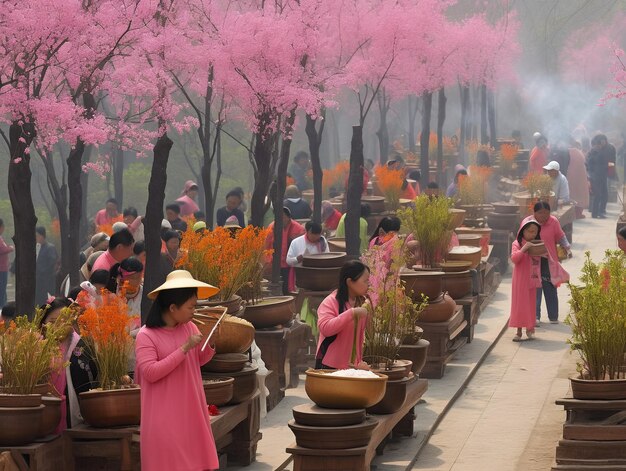 illustratie Ching Ming Festival in roze