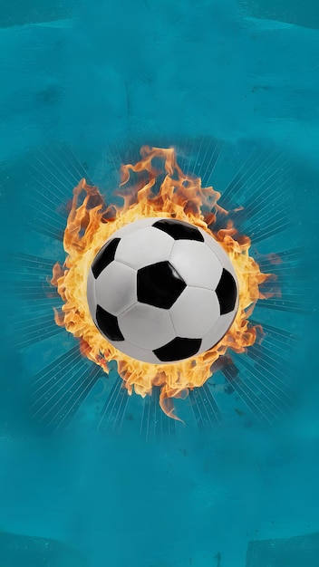 Foto illustratie die de intensiteit van een brandende voetbal weergeeft vertical mobile wallpaper