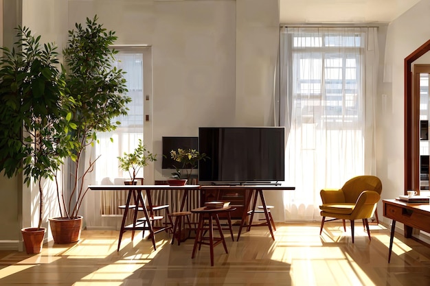Illustratie digitaal schilderen van woon-werkkamer in het appartement generatieve AI