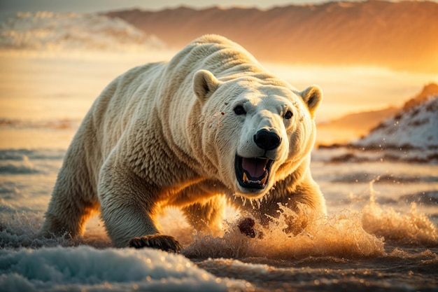 illustratie een ijsbeer in woedende aanval ai generatief