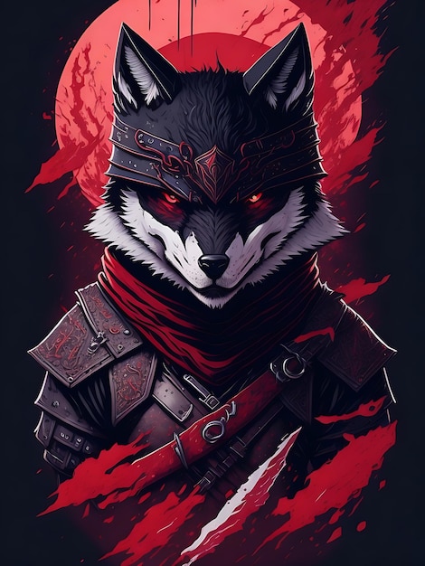 illustratie face evil ninja wolfmagic t-shirt ontwerp wolf ontwerp in illustratie stijl mascotte