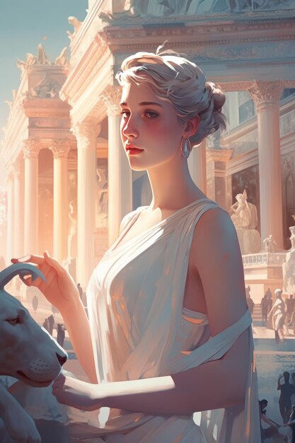 Illustratie Fantasie meisje prinses in prachtige jurk en magisch kasteel op de achtergrond Generatieve AI vrouw koningin silhouet lange trein rok
