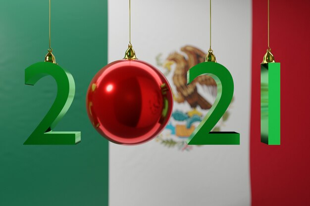 illustratie Gelukkig Nieuwjaar tegen de achtergrond van de nationale vlag van Mexico